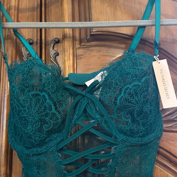 NEW Victoria's Secret Lace Up Unlined Wicked Green Teddy  Bodysuit Lingerie M - Picture 6 of 16
